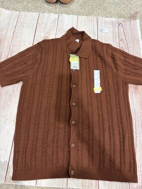 Goodfellow & Co Brown Short-Sleeve Knit Button-Up Shirt